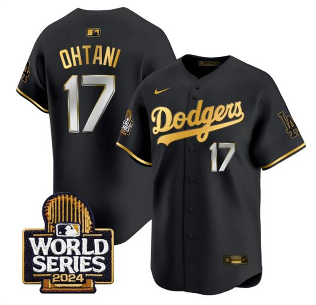 Men's Los Angeles Dodgers #17 Shohei Ohtani Black/Gold 2024 World Series Limited Stitched Baseball Jersey Men's Los Angeles Dodgers #17 Shohei Ohtani Black/Gold 2024 World Series Limited Stitched Baseball Jersey